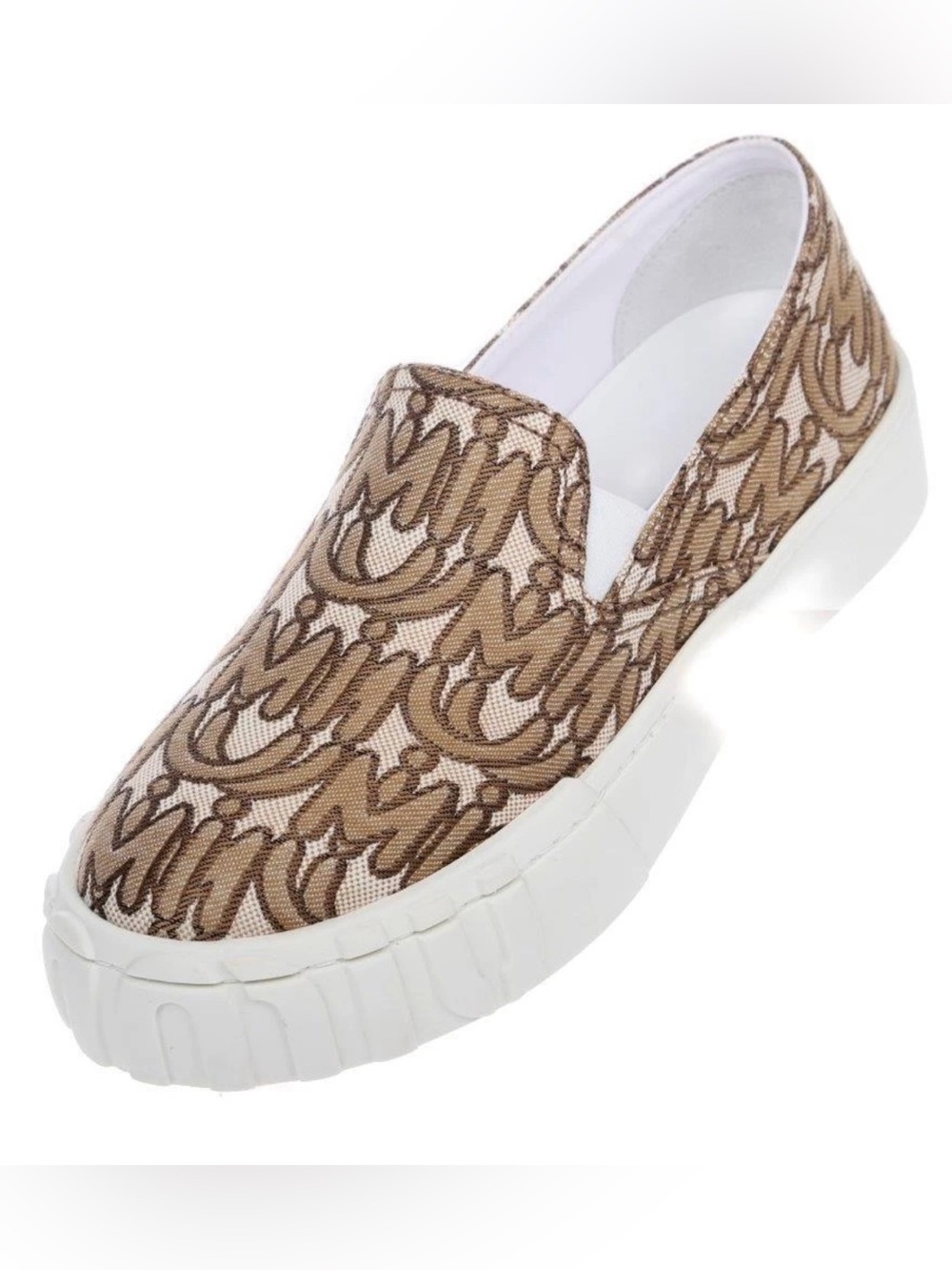 Miu Miu Beige and Brown Logo Slip-On Sneaker